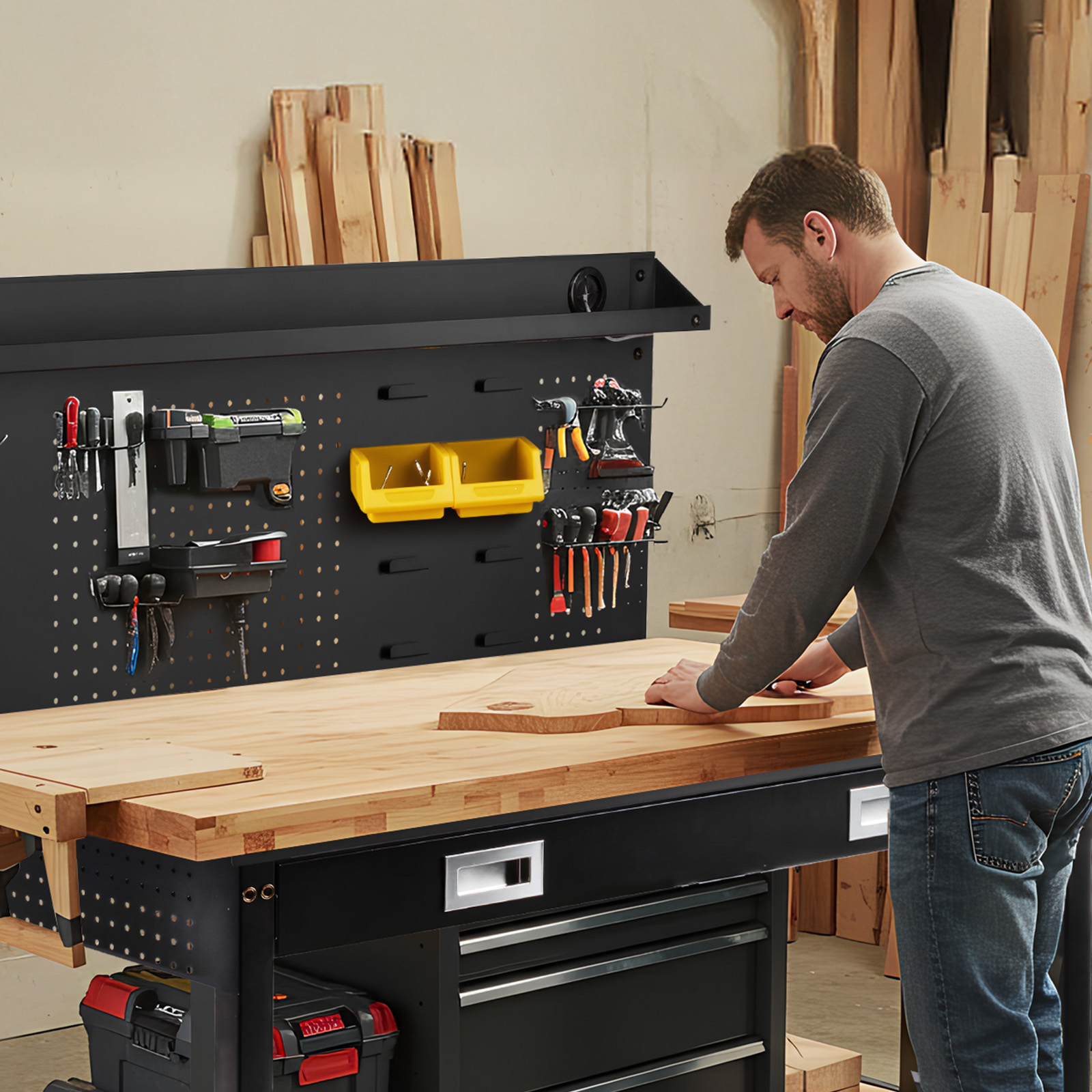 Woodworking Work Table - MUWOOD 60x22“ Workbench with Drawers,Height Adjustable