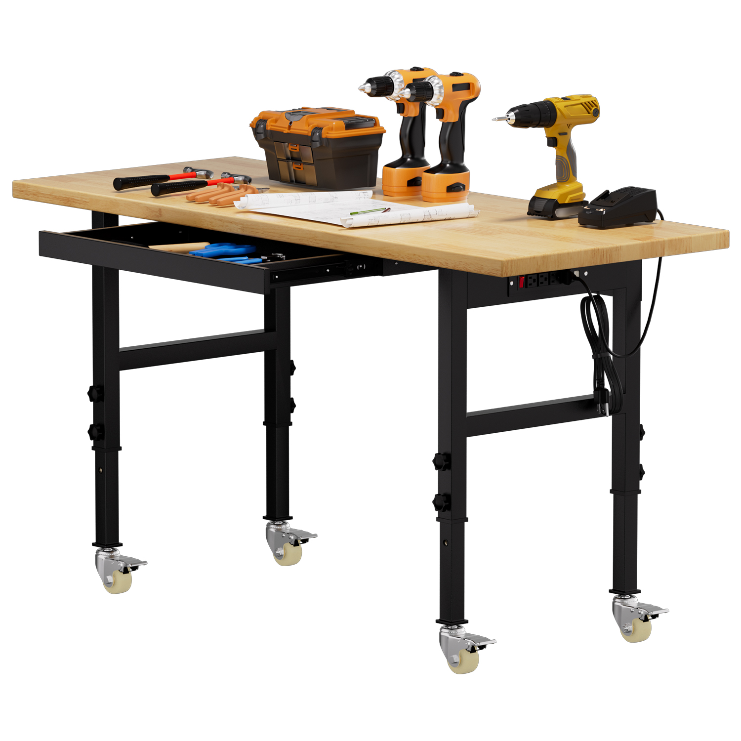 Woodworking Work Table - Adjustable Height Workbench Heavy Duty Wood