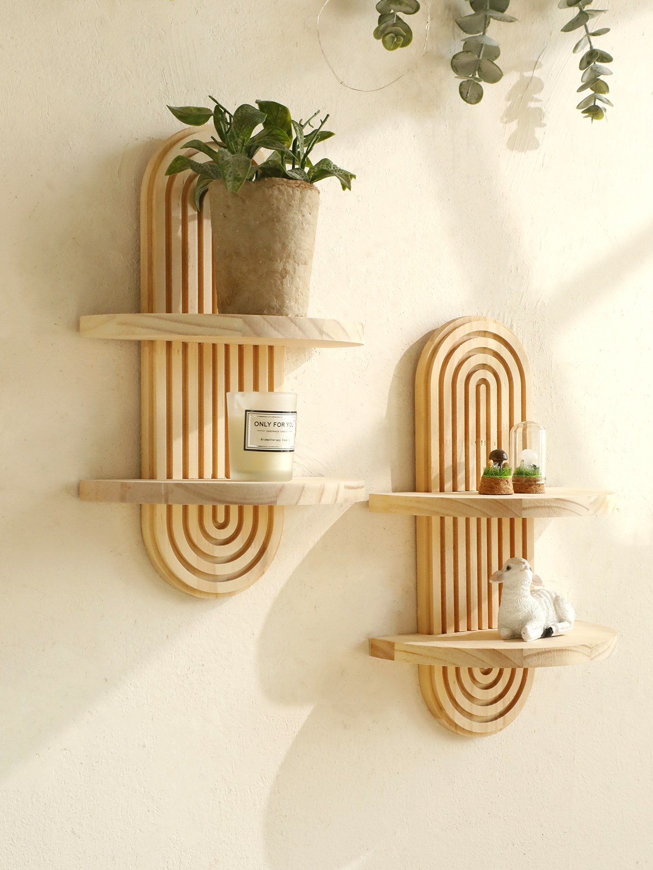 Woodworking Ideas - 1,2-Tier Boho Style Wooden Wall Shelves-Geometric