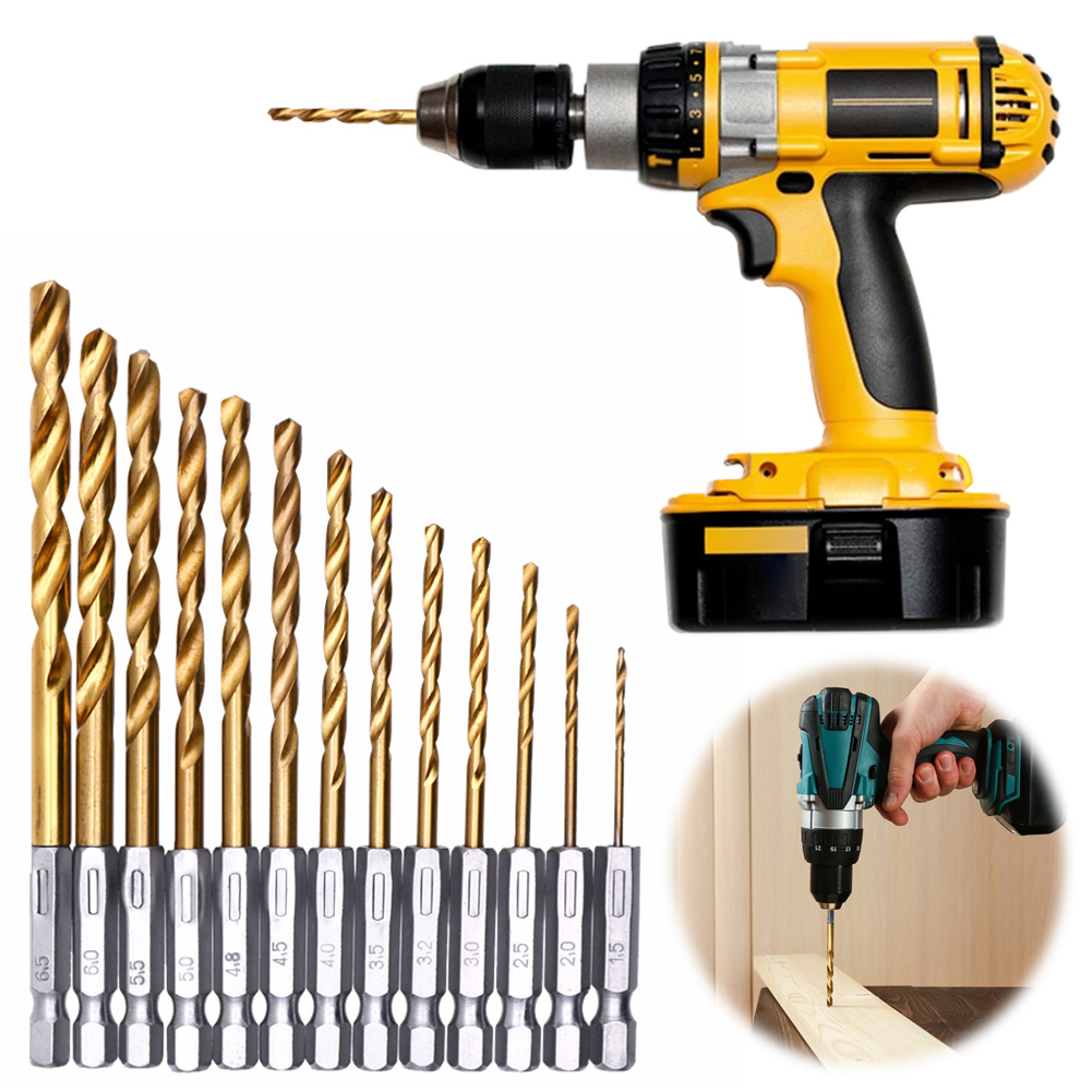 Woodworking Drill - 13pcs Titanium Coated Twist Drill Bit