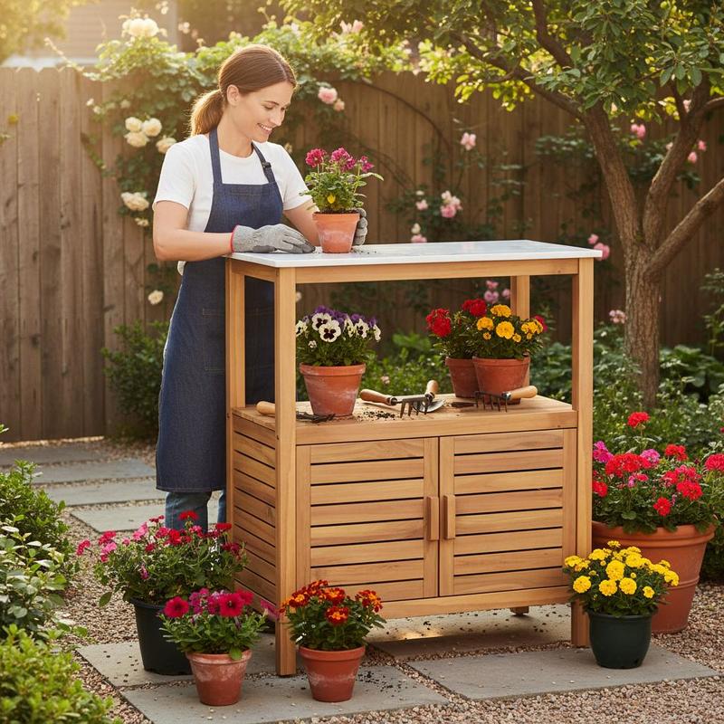 Outdoor Potting Bench Acacia W - Woodworking Work Table incelemesi ve fiyatı