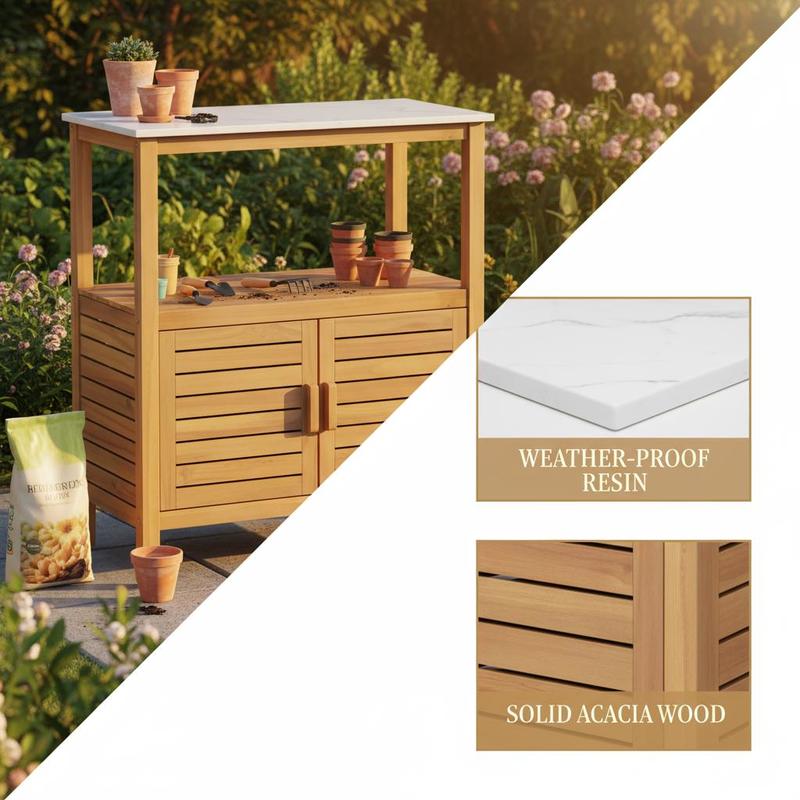 Outdoor Potting Bench Acacia W - Woodworking Work Table incelemesi ve fiyatı